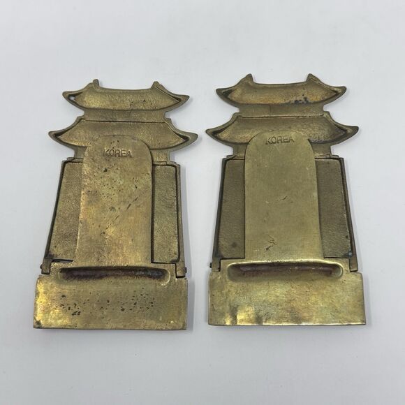 Vintage Folding Brass Asian Pagoda Gate Bookends Made in Korea Set of 2 - Picture 4 of 5